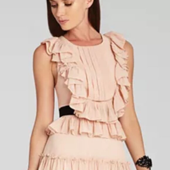 BCBGMaxAzria SZ6 Britt Bare Pink Flowy Dress Cut Outs Fairy Coquette Party - Picture 3 of 14